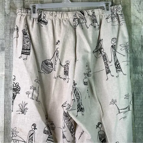 Hot Cotton Woman Size 3X Capri Pants with Faceless Person Print Linen/Cotton Tan