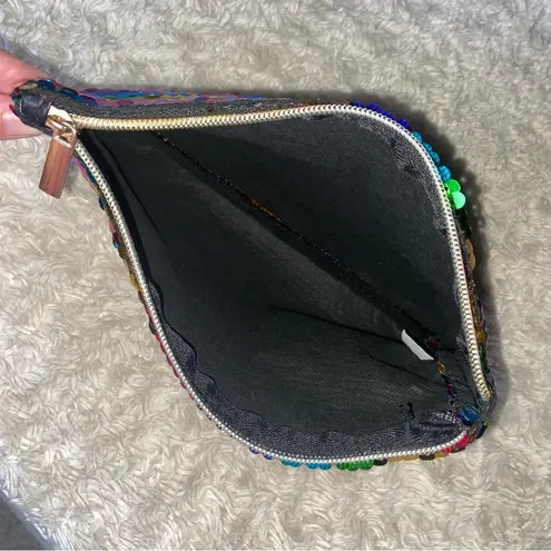 NEW Rainbow Sequin Zip Top Clutch Organizer Pouch NWOT Purple