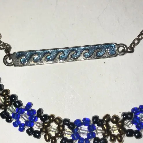 Lot of 2 Seed Bead Silver Tone Boho Ankle Bracelets Blue