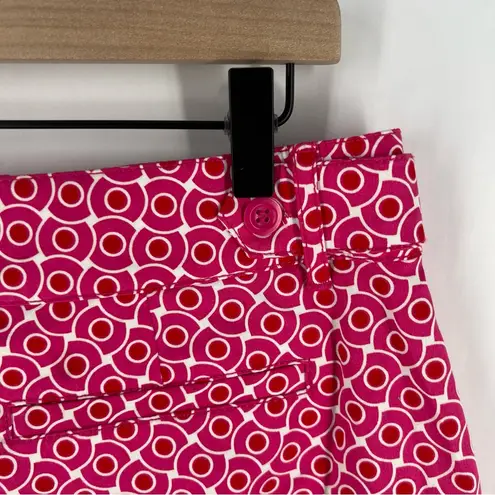New York & Company Pink Geometric Stretch Cotton Button Tab Waist Shorts size 4