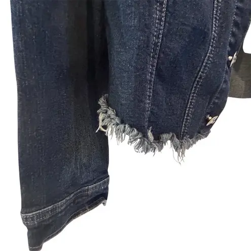 None Jean Jacket Women's Size 12 Blue Denim Jacket Pearl Studded Frayed Hem