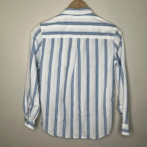 Massimo Dutti Womens Blue Striped Euro Summer Button-Down Shirt Size 4