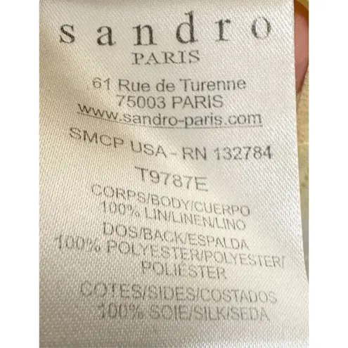 Sandro Paris Linen Front Sheer Back Sleeveless Tank Top Light Yellow Medium