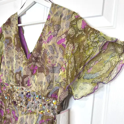 ASHRO NWT Beaded Kimono Style Boho Abstract Print Kimono Style Top XL Pink - Image 2