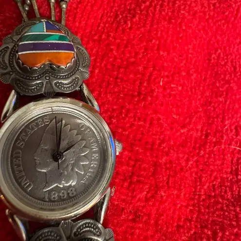 Indian Head Watch with Minimalist Face and Beaded Band Silver