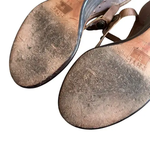 Frye Leather Slip On Slide Sandals Stud Detail Brown Low Wedge Heel Size 8.5