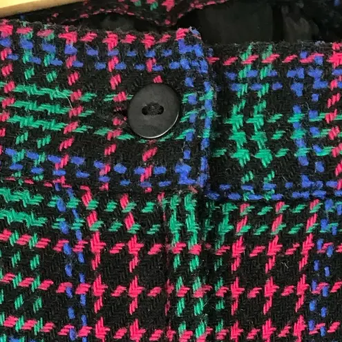 Vintage Joan Leslie Tweed Skirt Wool Blend Pink Green Blue Plaid Retro Skirt 6P