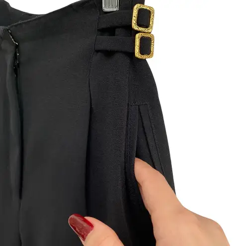 VTG 80’s Trouser Pants With Gold Embellished Buckle Detail Black Size 2