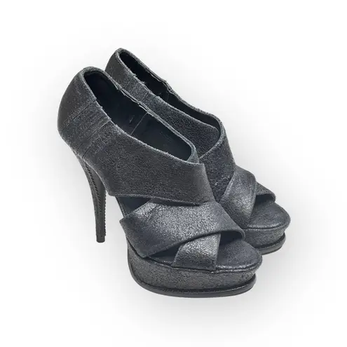 Elizabeth and James š Milla Platform Stiletto Heel Sandal š Black Sheen š7.5M