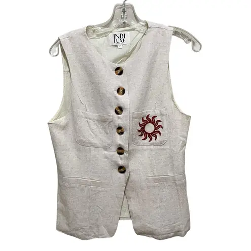 INDI LUXE Swing Of Things Sun Sleeveless Buttoned Vest Wide Leg Pants Oat Large Tan