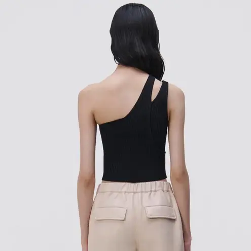 Jonathan Simkhai Jenni Compact One Shoulder Rib Tank, Small Black