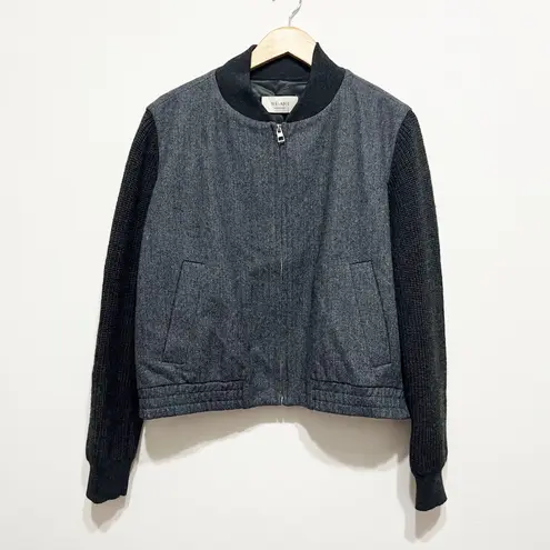 WE-AR4 Italy Wool Blend Woven Collarless Full Zip Bomber Jacket Gray Black Large