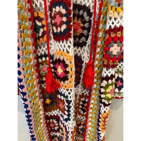 SAACHI Granny Hooded Square Crochet Ruana kimono cardigan One Size Size L