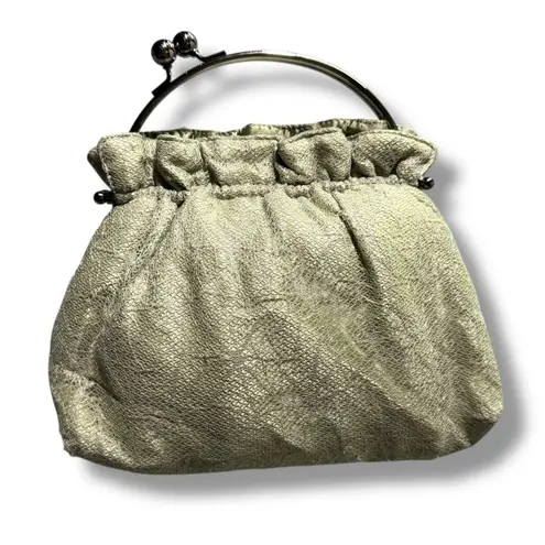 Vintage Malina Artisan Olive Green Lace Floral Rosettes Kiss Lock Purse