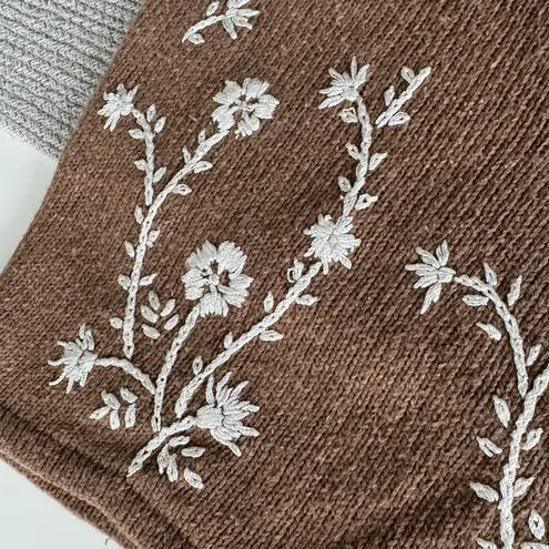 Vintage 90s Paul Harris Designs Brown Floral Embroidered Crewneck Sweater Sz L Size L