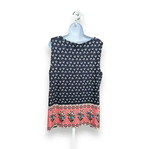 Bloomchic New Bandana Print Round Neck Tank Top Navy Pink Floral Pintuck 14/16