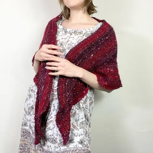 Handmade Red Burgundy Knit Crochet Shawl Wrap Sweater