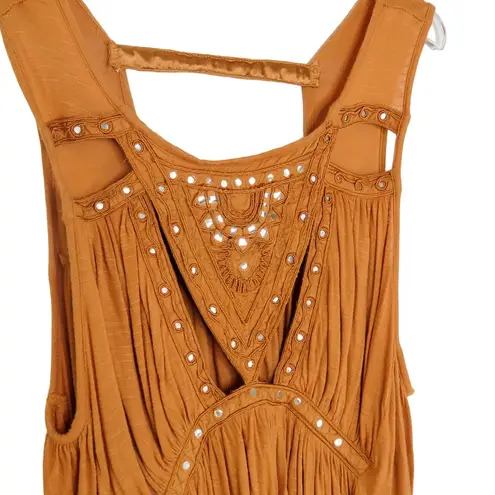 Free People  Burnt Orange Bohemian Cut Out Embellished Sleeveless Top Small