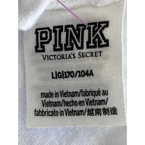 VS Pink Logo Lace Back Cut Out Long Sleeve White Shirt Size Large Athleisure