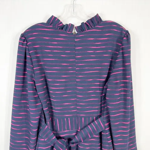 Charles Henry Large Dress Navy Blue Pink Ruffled Shift Above Knee Lined 1248