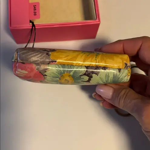 Patricia Nash MULTICOLOR FLORAL FRAME POUCH WITH KEY RINGS GENUINE LEATHER NEW