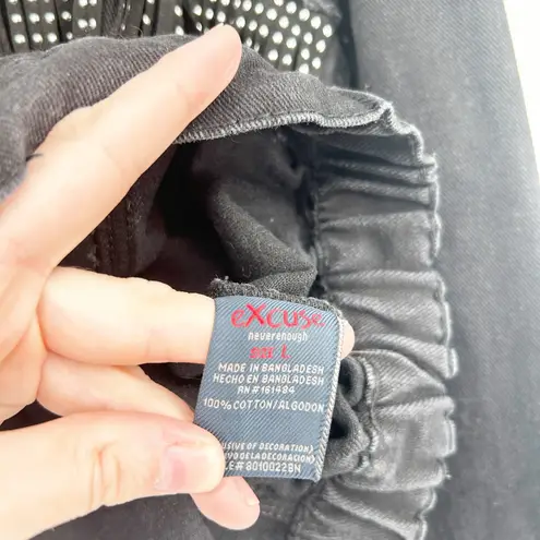 Excuse Womens Western Cowgirl Fringe Rhinestone Denim Jacket Size L Black Black Size L