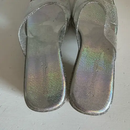 Jeffrey Campbell  Bubblegum silver iridescent jelly platform heel sandals size 7