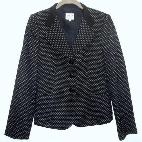 Armani Collezioni Black and Gray Textured Wool Blazer Size 6 Jacket