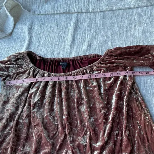 American Eagle  Outfitters Womens Velvet Blouse Pink 3/4 Sleeve Off Shoulder-SM