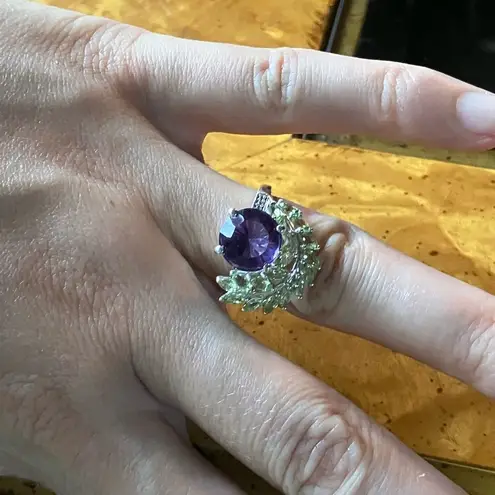 Artistic Rose De France Amethyst Peridot Sterling Silver Ring Size 7 Purple