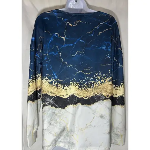 Flamingo Graphic Print Tunic Top features a vibrant blue and gold marble 2XL