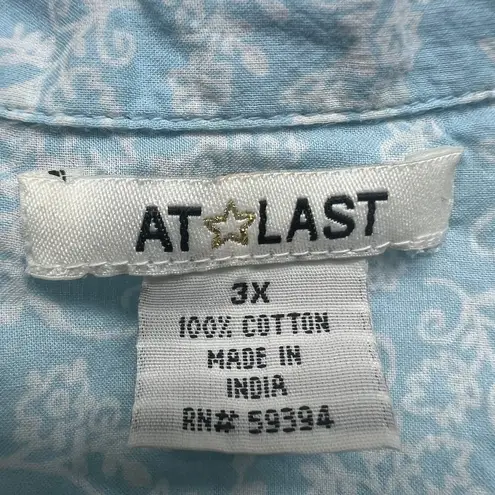 At Last Y2K Sky Blue Button Front Womens Short Sleeve Top 3X Lightweight Capsule