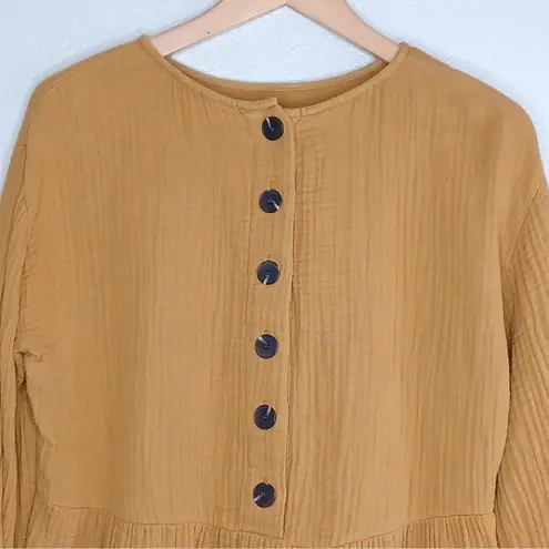 Madewell  Lightspun Button-Back Peplum Top in Mustard