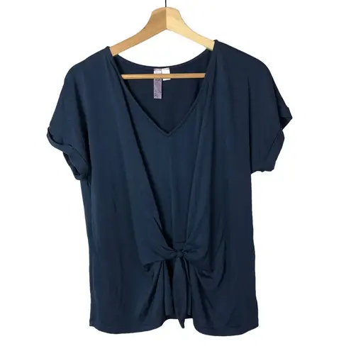 Alya Boutique  Navy Blue V-Neck Twist Tie Front Short Sleeve Top M