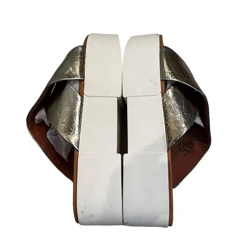 SARTO by Franco Sarto Dyanna Platform Slide Sandal in Gold Leather, Sz 9 White