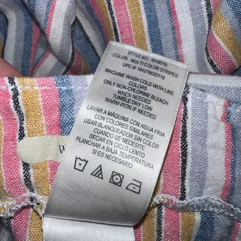 Seven7 Linen Blend Cropped Wide Leg Pants Womens Size 12 Multicolor Stripe Boho