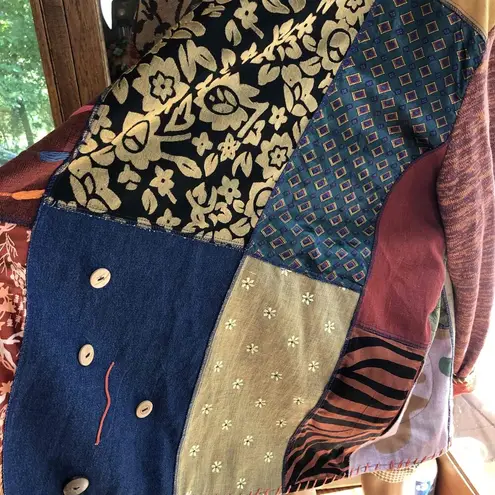 Sharon Anthony Crystal Boho Ethnic Patch Jacket Multicolor Button FrontSize 3X