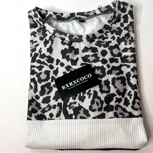 RXRXCOCO Leopard Animal Print Pullover Sweater Cozy Chic Top Size Small New! Gray