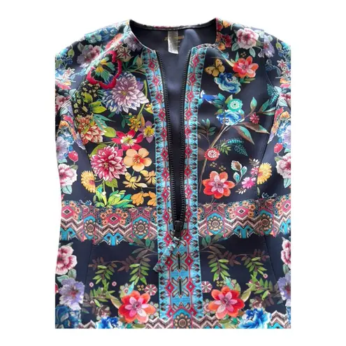 Johnny Was Dreamer Navy Neoprene Zip One Piece Surf Swimsuit Large Beach Travel