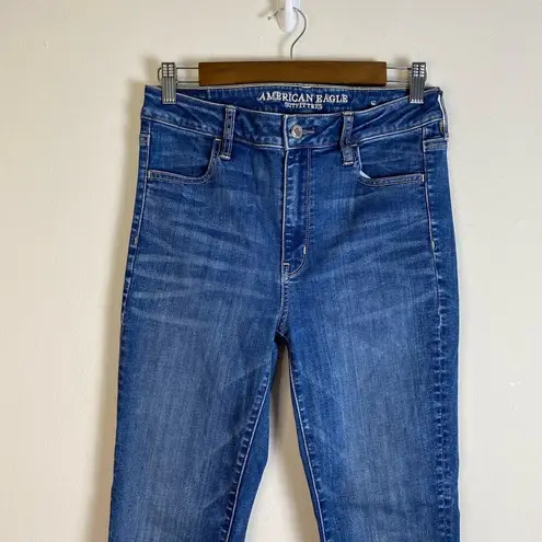 American Eagle  Sz 8 Long Super High Rise Jegging Stretch Denim Blue Jeans Skinny