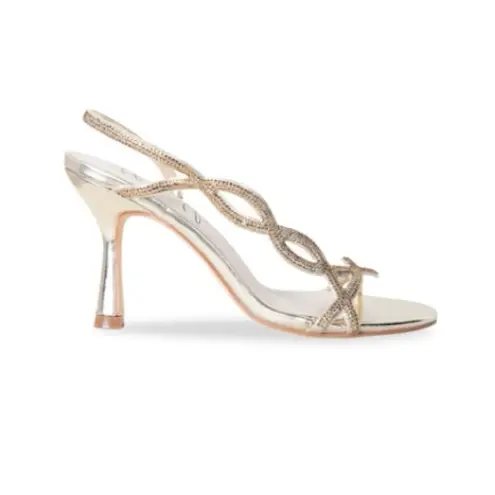 Lauren Lorraine Malaga Rhinestone Slingback Stiletto Sandals GOLD Heels Sz 9.5