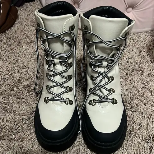 Michael Shannon Black and White Combat Boots with Chunky Sole