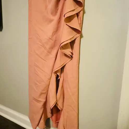 Parker Black Women's Pink Crepe Madeline Sleeveless Ruffle Gown Dress Size 10