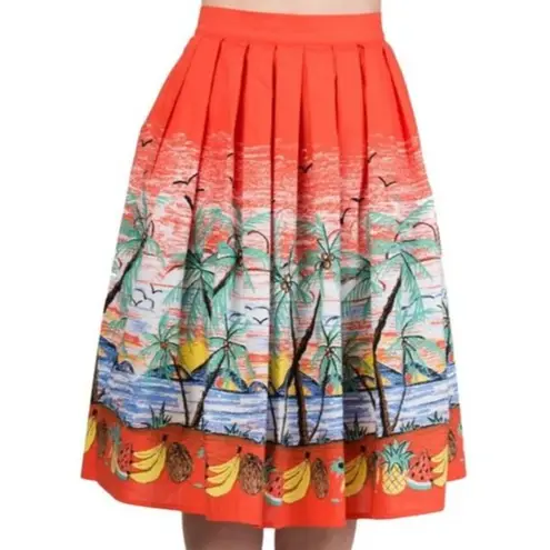 Dancing Days Tropical Circle Skirt Orange Beach Palms Retro Pinup Size Small