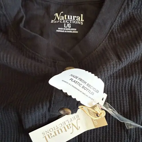 Natural Reflections Thermal Henley Black L NWT