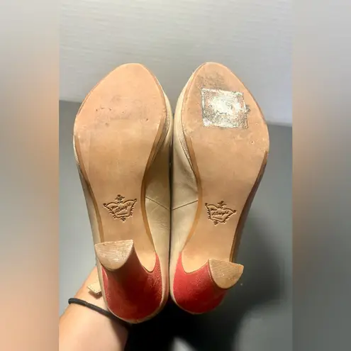 ANTHROPOLOGIE MISS ALBRIGHT Retro Colorblock Ankle Strap Heels Orange Size 7