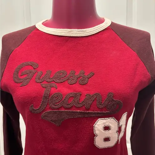 Guess  Women's red and maroon long sleeve baseball Tee vintage Y2K Medium