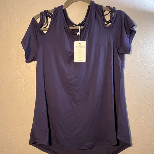 Purple Short Sleeve Tee with Cut Out Details Large T Shirt Brand New NWT