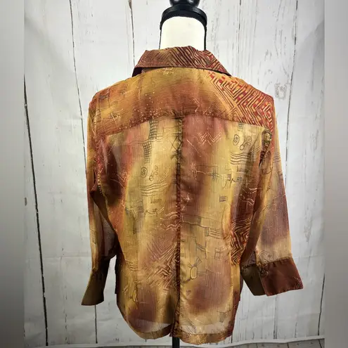 Coldwater Creek Vintage Warm Tones Button-Up Blouse Shirt Button Up