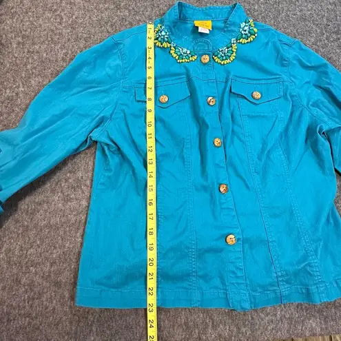 Ruby Rd Jacket Womens 14 Teal Blue Green Beaded Button Front Southwestern Coat
